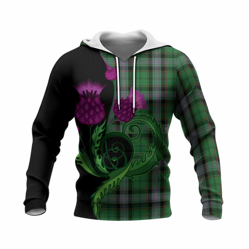 Moss Tartan Knitted Hoodie Traditional Scottish Thistle