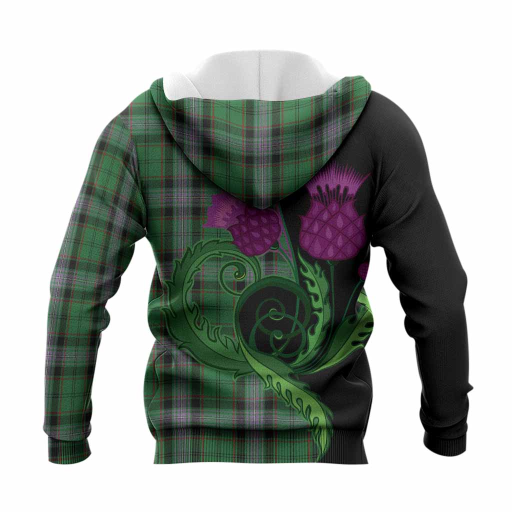 Moss Tartan Knitted Hoodie Traditional Scottish Thistle