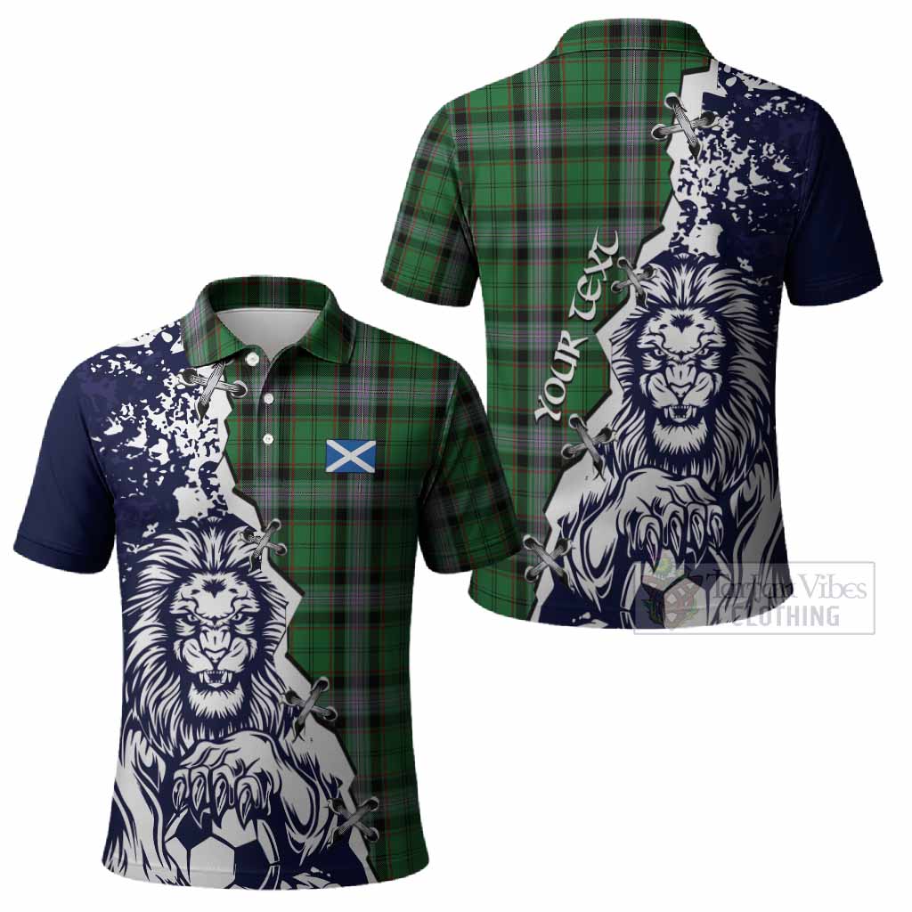Moss Tartan Scottish Polo Shirt Angry Lion With Soccer Ball Style
