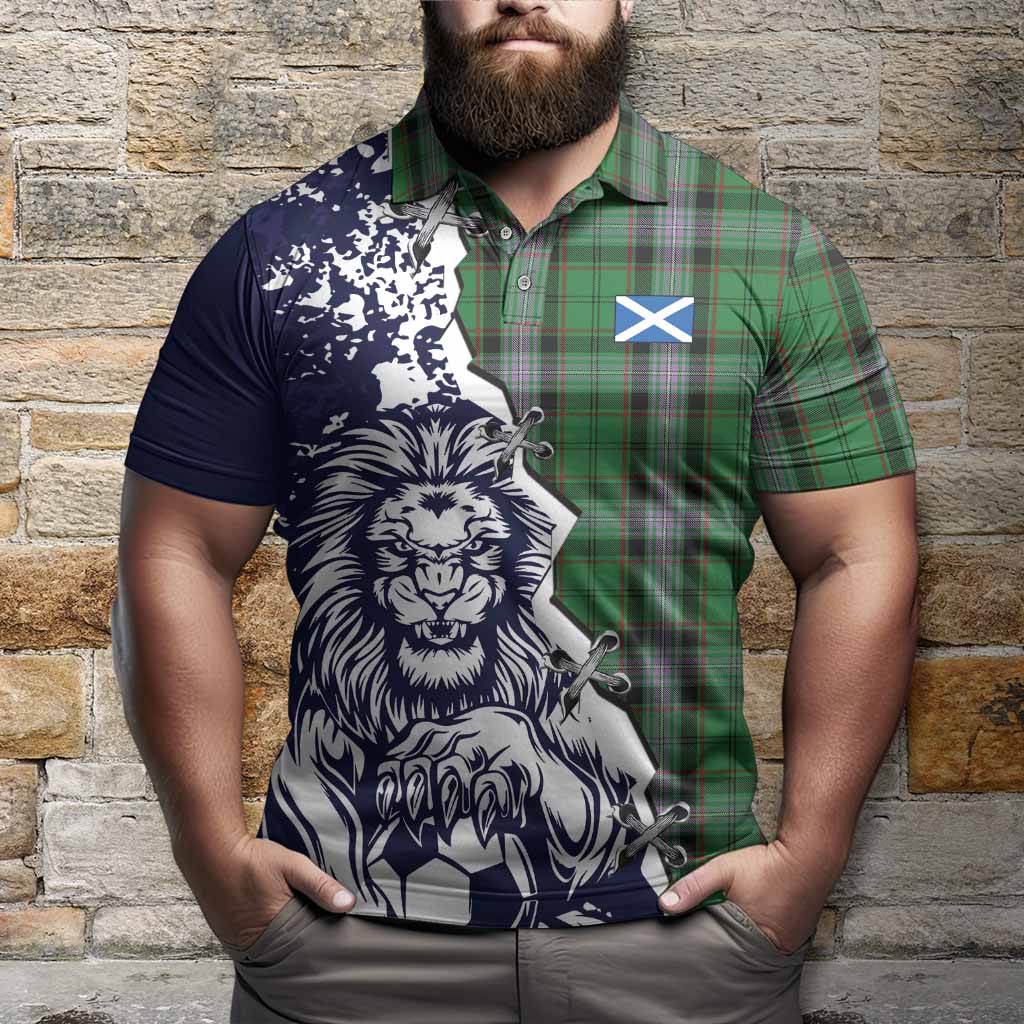 Moss Tartan Scottish Polo Shirt Angry Lion With Soccer Ball Style