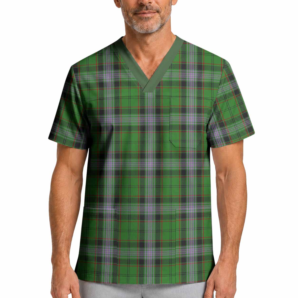 Moss Tartan Scrub Top XL - Tartan Vibes Clothing