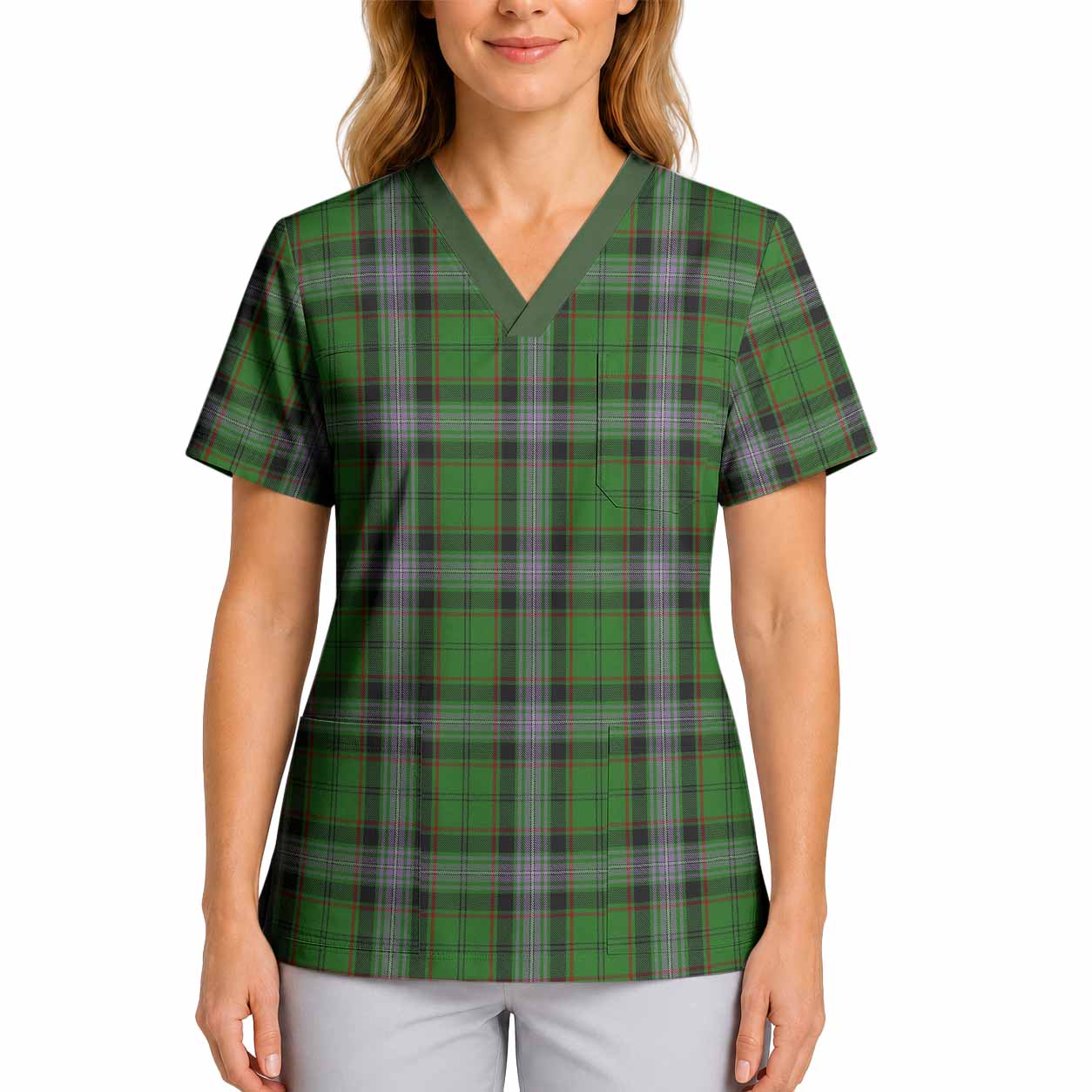 Moss Tartan Scrub Top 4XL - Tartan Vibes Clothing