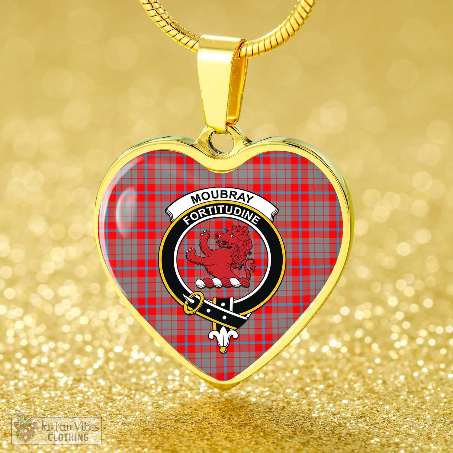 Moubray Tartan Heart Necklace with Family Crest - Tartan Vibes Clothing