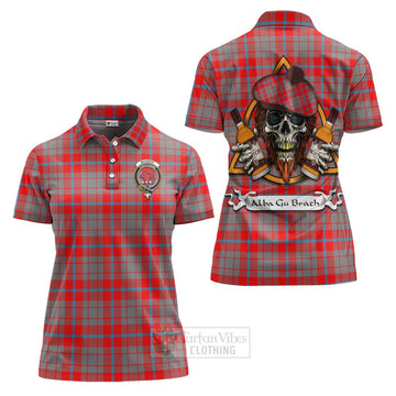 Moubray Tartan Women's Polo Shirt with Family Crest and Bearded Skull Holding Bottles of Whiskey Women - Tartan Vibes Clothing