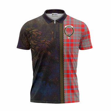 Moubray Tartan Family Crest Zipper Polo Shirt Alba Gu Brath Be Brave Lion Ancient Style Unisex - Tartan Vibes Clothing