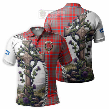 Moubray Tartan Polo Shirt with Family Crest and St. Andrew's Cross Accented by Thistle Vines Kid - Tartan Vibes Clothing