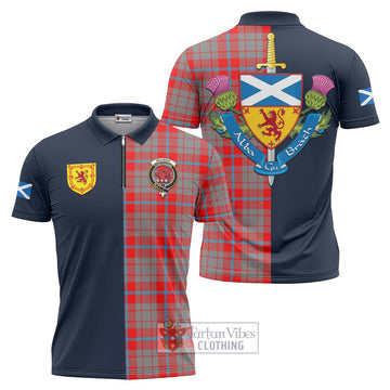 Moubray Tartan Zipper Polo Shirt Alba with Scottish Lion Royal Arm Half Style Unisex - Tartan Vibes Clothing