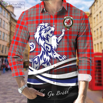 Moubray Tartan Long Sleeve Button Up Shirt with Alba Gu Brath Regal Lion Emblem Men's Shirt - Tartan Vibes Clothing