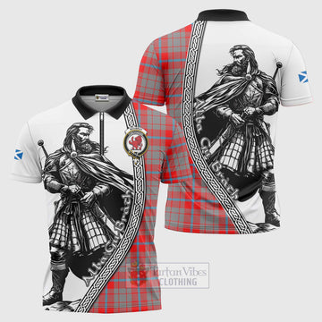 Moubray Tartan Clan Crest Zipper Polo Shirt with Highlander Warrior Celtic Style Unisex - Tartan Vibes Clothing