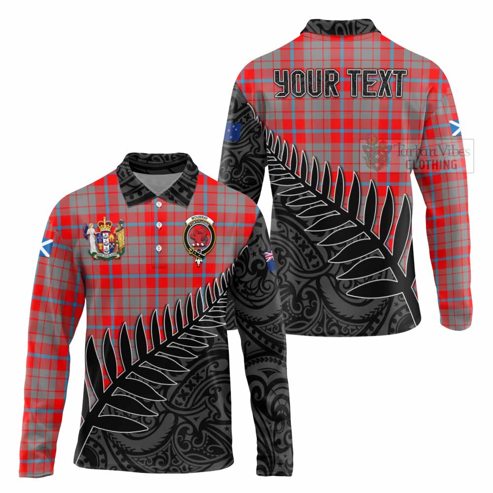 Tartan Vibes Clothing Moubray Crest Tartan Long Sleeve Polo Shirt with New Zealand Silver Fern Half Style