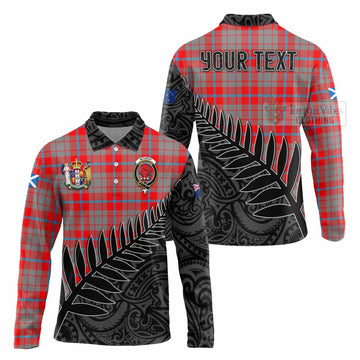 Tartan Vibes Clothing Moubray Crest Tartan Long Sleeve Polo Shirt with New Zealand Silver Fern Half Style