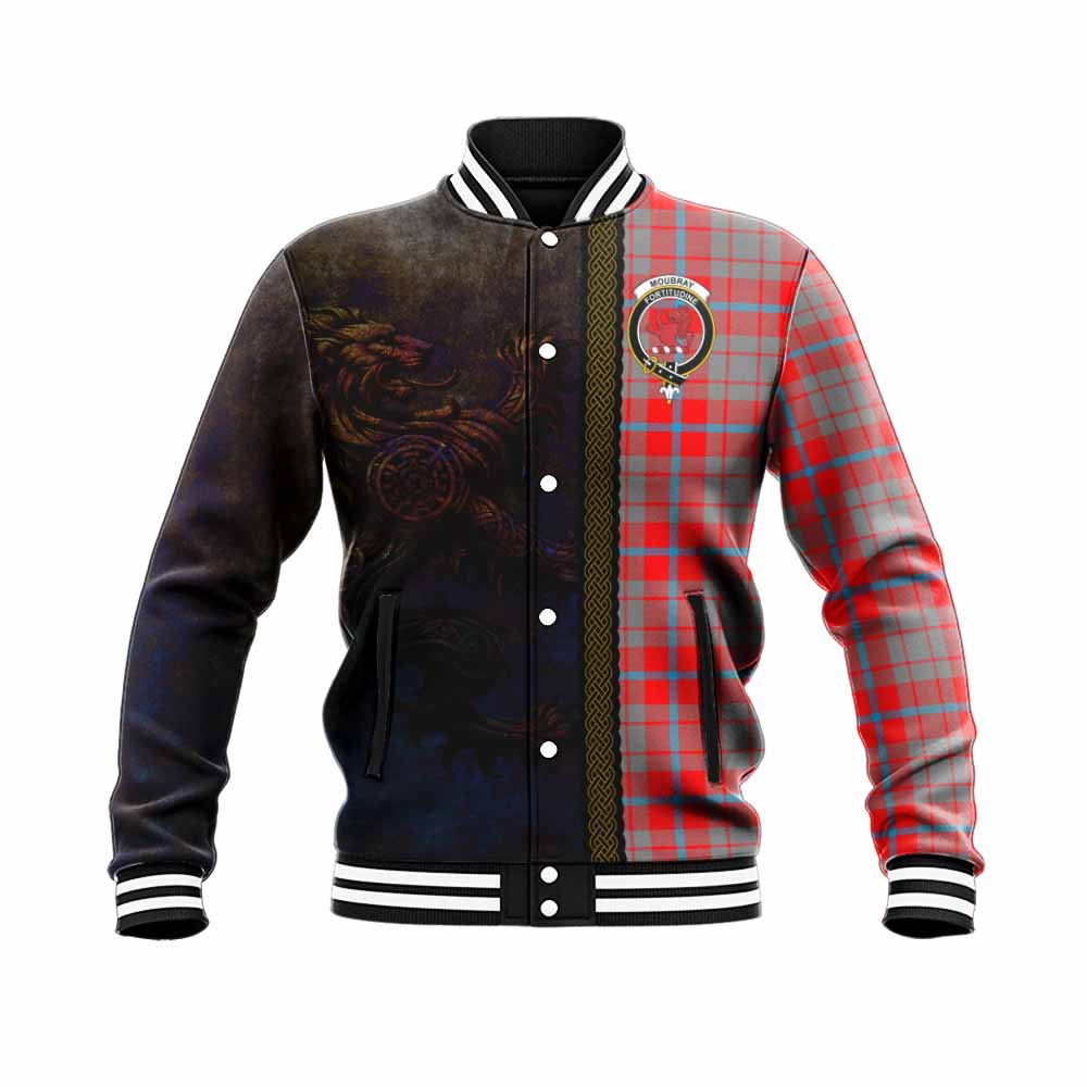 Tartan Vibes Clothing Moubray Tartan Family Crest Baseball Jacket Alba Gu Brath Be Brave Lion Ancient Style