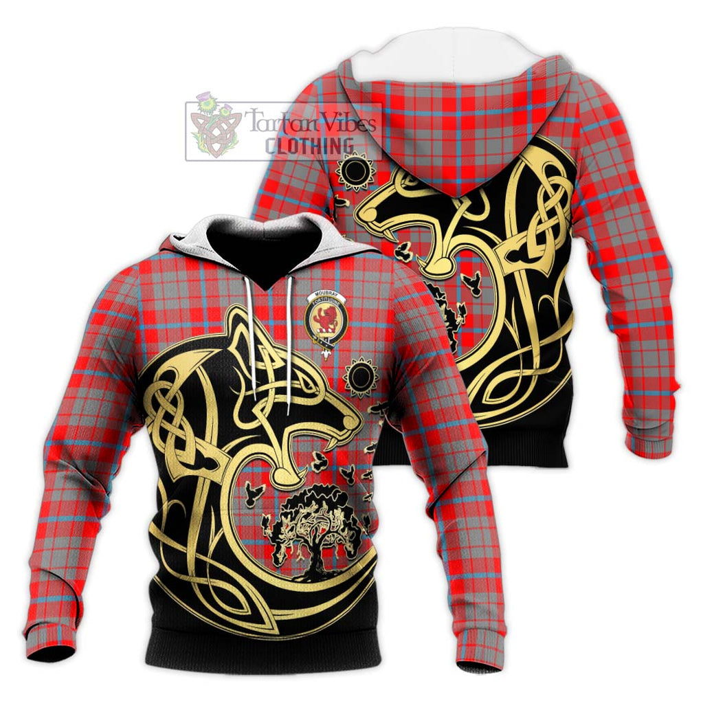 Moubray Tartan Knitted Hoodie with Family Crest Celtic Wolf Style Unisex Knitted Pullover Hoodie - Tartan Vibes Clothing