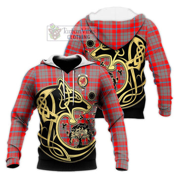 Moubray Tartan Knitted Hoodie with Family Crest Celtic Wolf Style Unisex Knitted Pullover Hoodie - Tartan Vibes Clothing