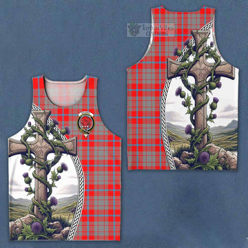 Moubray Tartan Men's Tank Top with Family Crest and St. Andrew's Cross Accented by Thistle Vines Men - Tartan Vibes Clothing