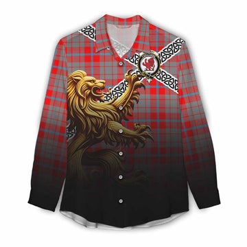 Moubray Crest Tartan Women's Casual Shirt with Golden Lion Emblem Celtic Style Female - Tartan Vibes Clothing