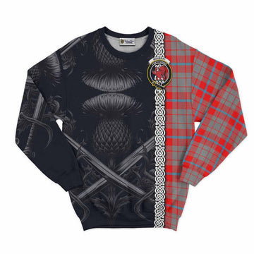 Moubray Tartan Sweatshirt with Family Crest Cross Sword Thistle Celtic Vibes Unisex - Tartan Vibes Clothing