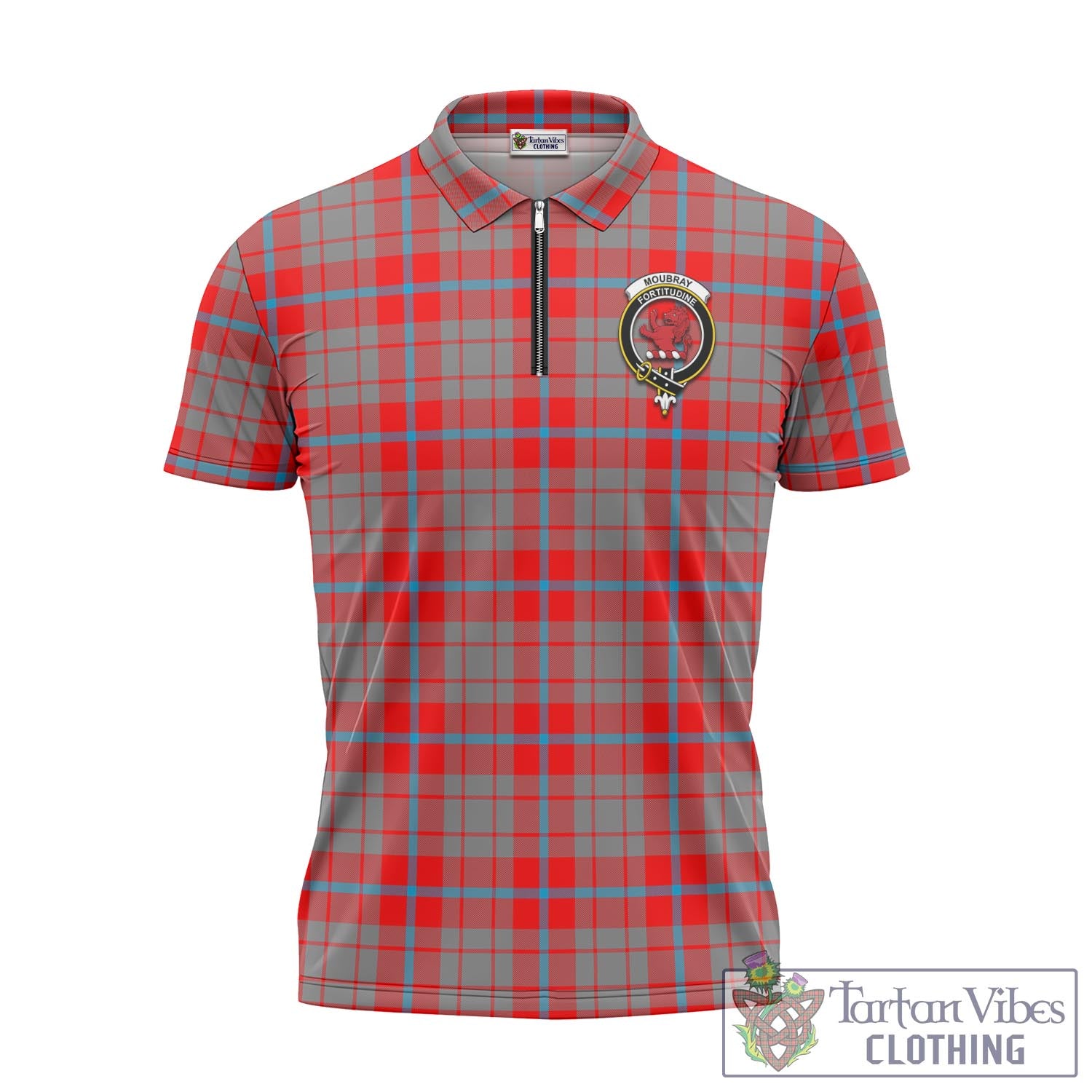 Moubray Tartan Zipper Polo Shirt with Family Crest Unisex - Tartan Vibes Clothing