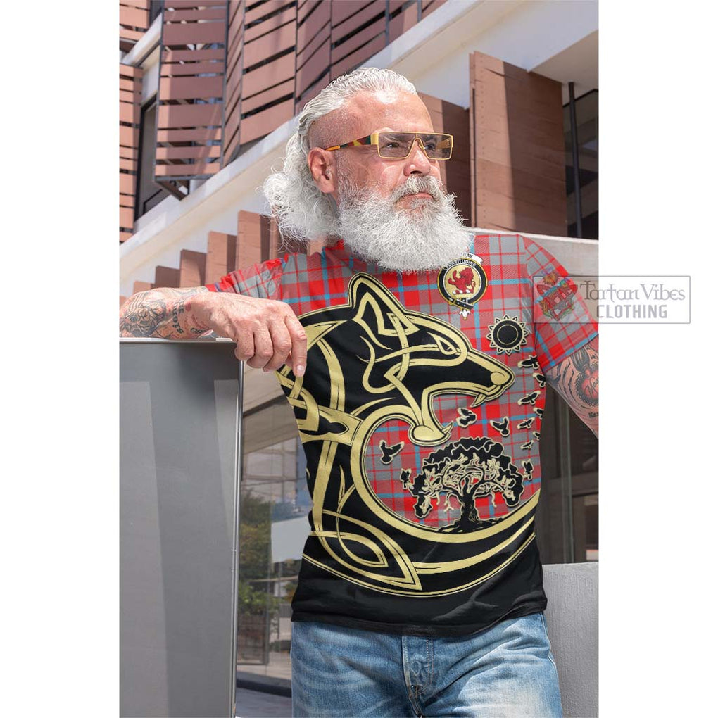 Moubray Tartan Cotton T-shirt with Family Crest Celtic Wolf Style Men's Shirt - Tartan Vibes Clothing