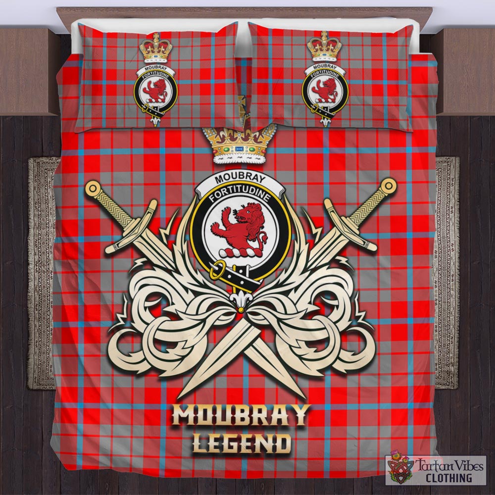 Tartan Vibes Clothing Moubray Tartan Bedding Set with Clan Crest and the Golden Sword of Courageous Legacy