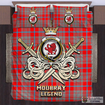 Tartan Vibes Clothing Moubray Tartan Bedding Set with Clan Crest and the Golden Sword of Courageous Legacy