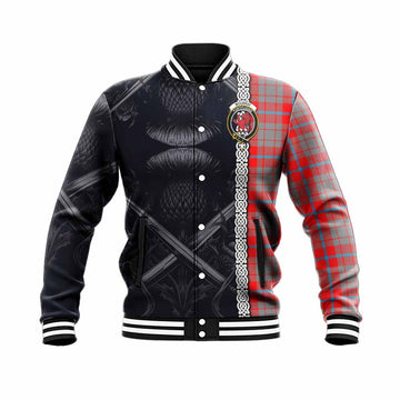 Moubray Tartan Baseball Jacket with Family Crest Cross Sword Thistle Celtic Vibes Unisex - Tartan Vibes Clothing