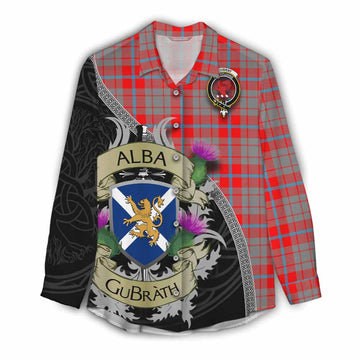 Moubray Tartan Family Crest Women's Casual Shirt Lion Rampant Royal Thistle Shield Celtic Inspired Female - Tartan Vibes Clothing