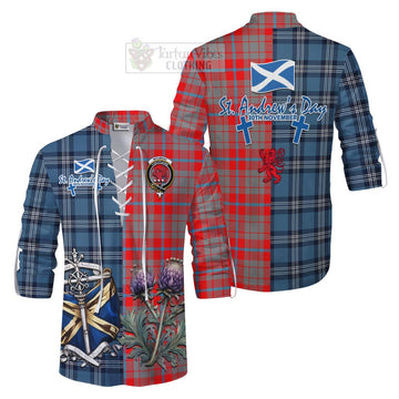 Moubray Tartan Ghillie Kilt Shirt Happy St. Andrew's Day Half Tartan Style Men - Tartan Vibes Clothing