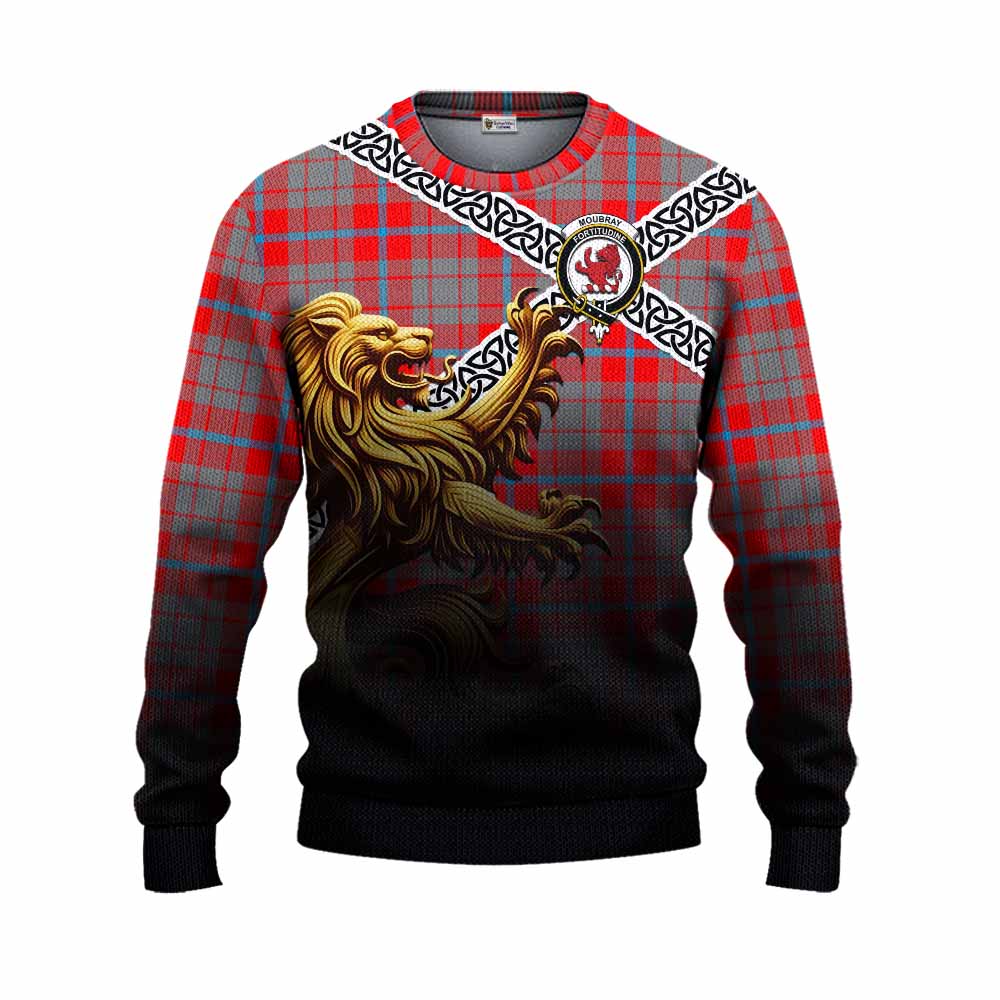Moubray Crest Tartan Knitted Sweater with Golden Lion Emblem Celtic Style Unisex - Tartan Vibes Clothing