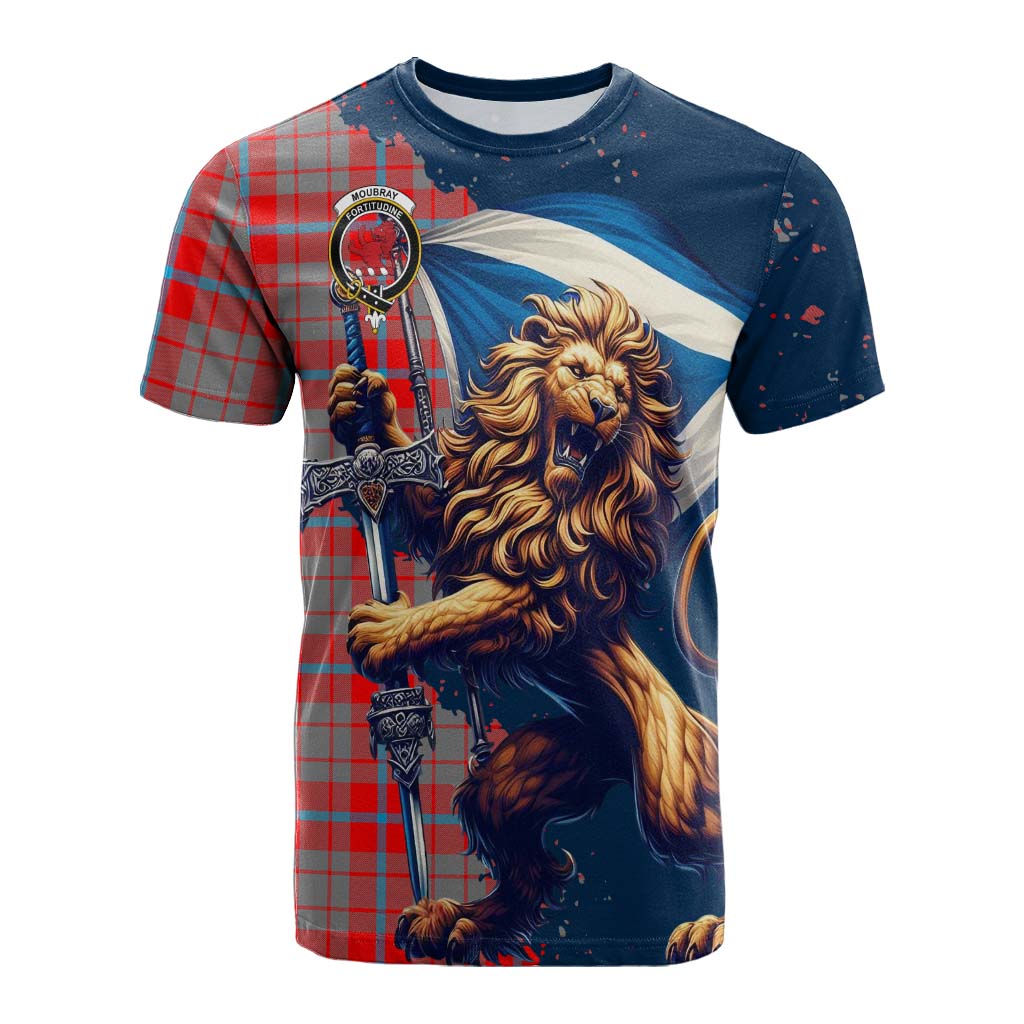Tartan Vibes Clothing Moubray Tartan Family Crest Cotton T-shirt with Scottish Majestic Lion