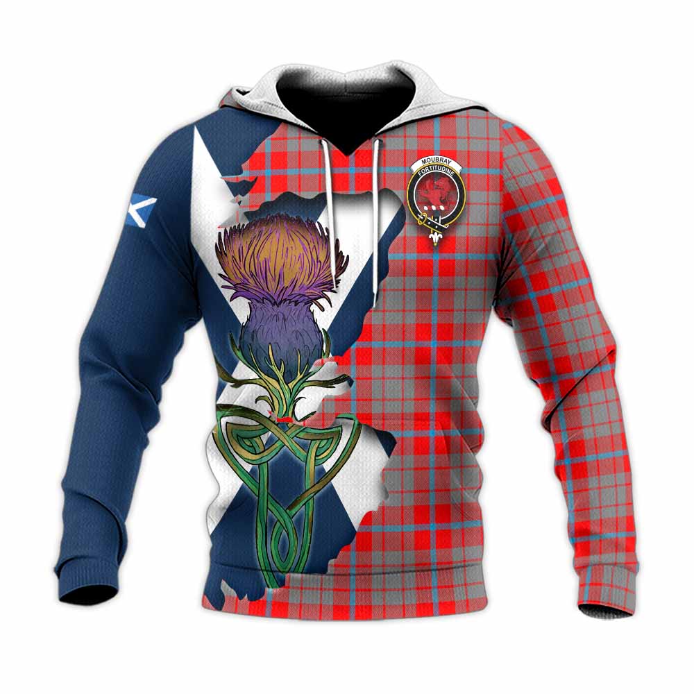 Tartan Vibes Clothing Moubray Tartan Family Crest Knitted Hoodie Scottish Thistle Celtic Inspired