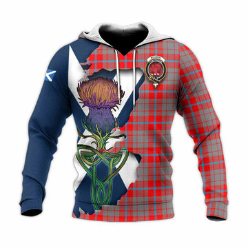 Tartan Vibes Clothing Moubray Tartan Family Crest Knitted Hoodie Scottish Thistle Celtic Inspired