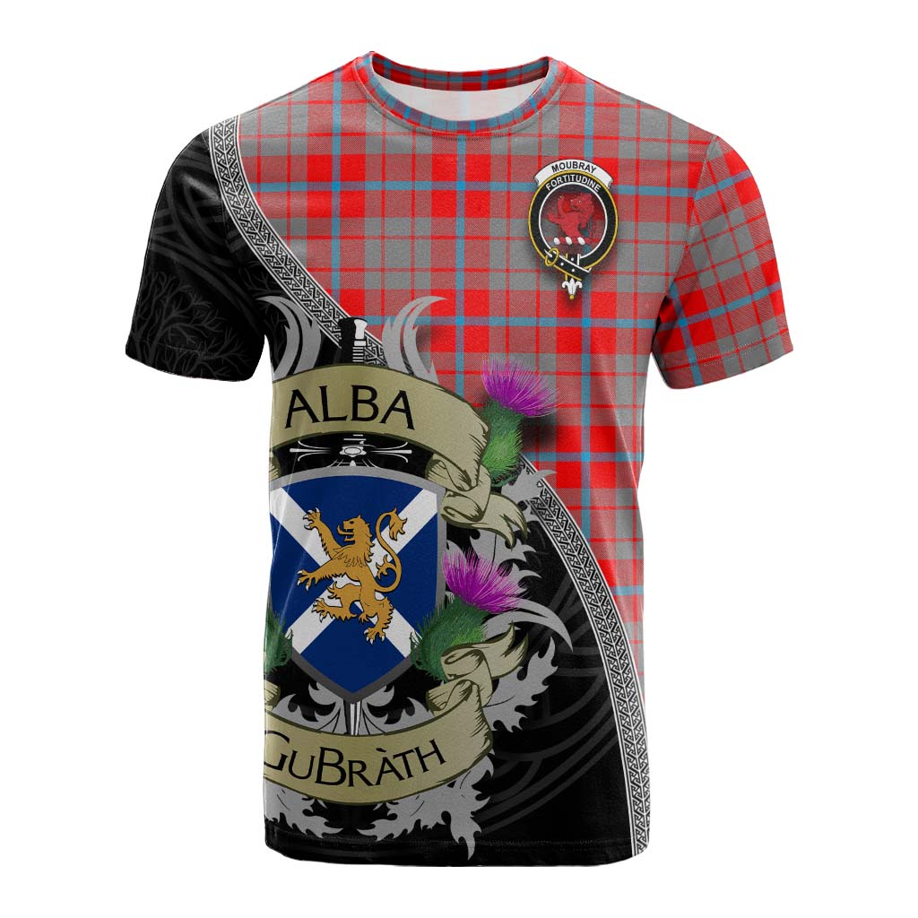 Tartan Vibes Clothing Moubray Tartan Family Crest Cotton T-shirt Lion Rampant Royal Thistle Shield Celtic Inspired