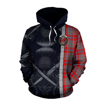 Moubray Tartan Cotton Hoodie with Family Crest Cross Sword Thistle Celtic Vibes Pullover Hoodie XS - Tartan Vibes Clothing