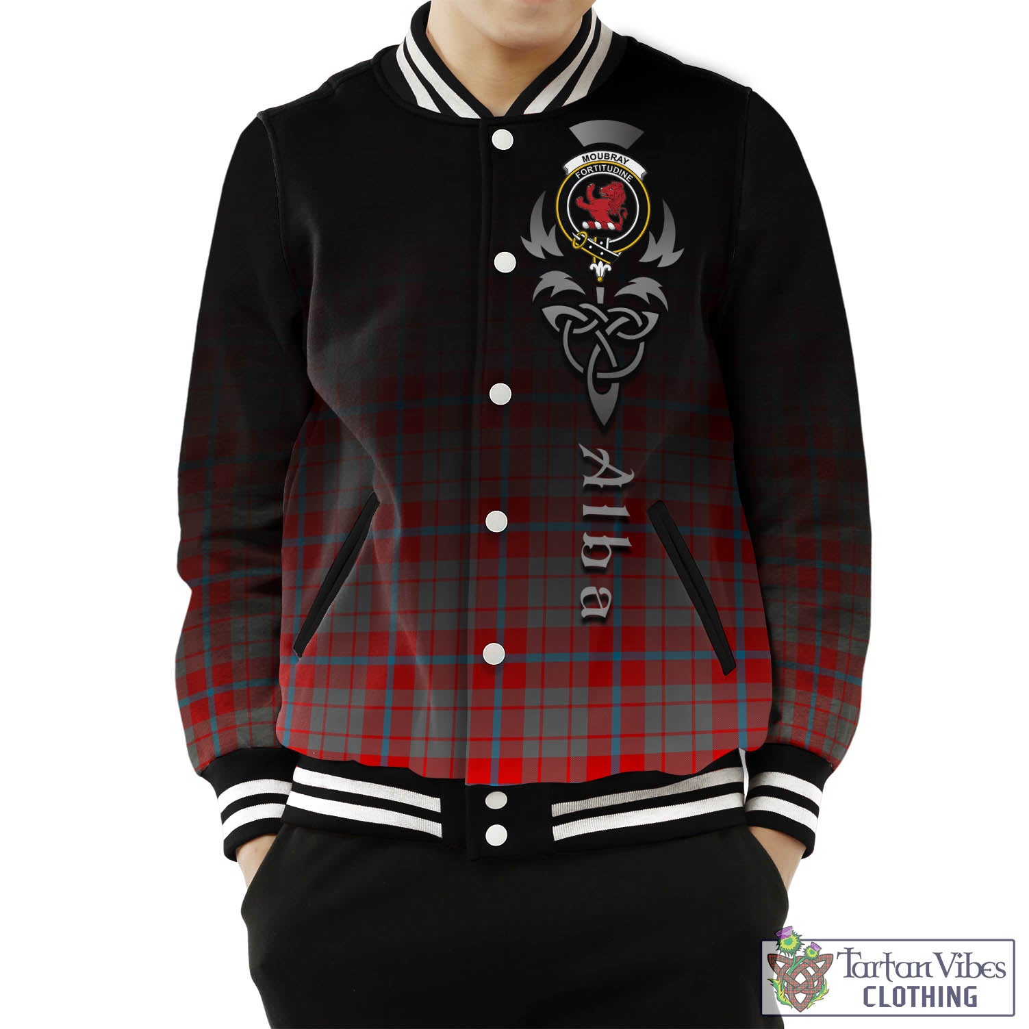 Moubray Tartan Baseball Jacket Featuring Alba Gu Brath Family Crest Celtic Inspired Unisex - Tartan Vibes Clothing