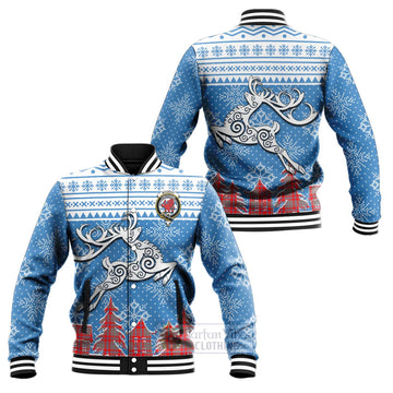 Moubray Clan Christmas Baseball Jacket Celtic Reindeer Style Unisex - Tartan Vibes Clothing
