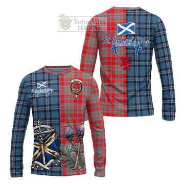 Moubray Tartan Long Sleeve T-Shirt Happy St. Andrew's Day Half Tartan Style Unisex - Tartan Vibes Clothing