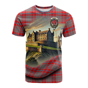 Moubray Tartan Family Crest Cotton T-shirt with Scottish Ancient Castle Style