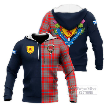 Tartan Vibes Clothing Moubray Tartan Knitted Hoodie with Scottish Lion Royal Arm Half Style