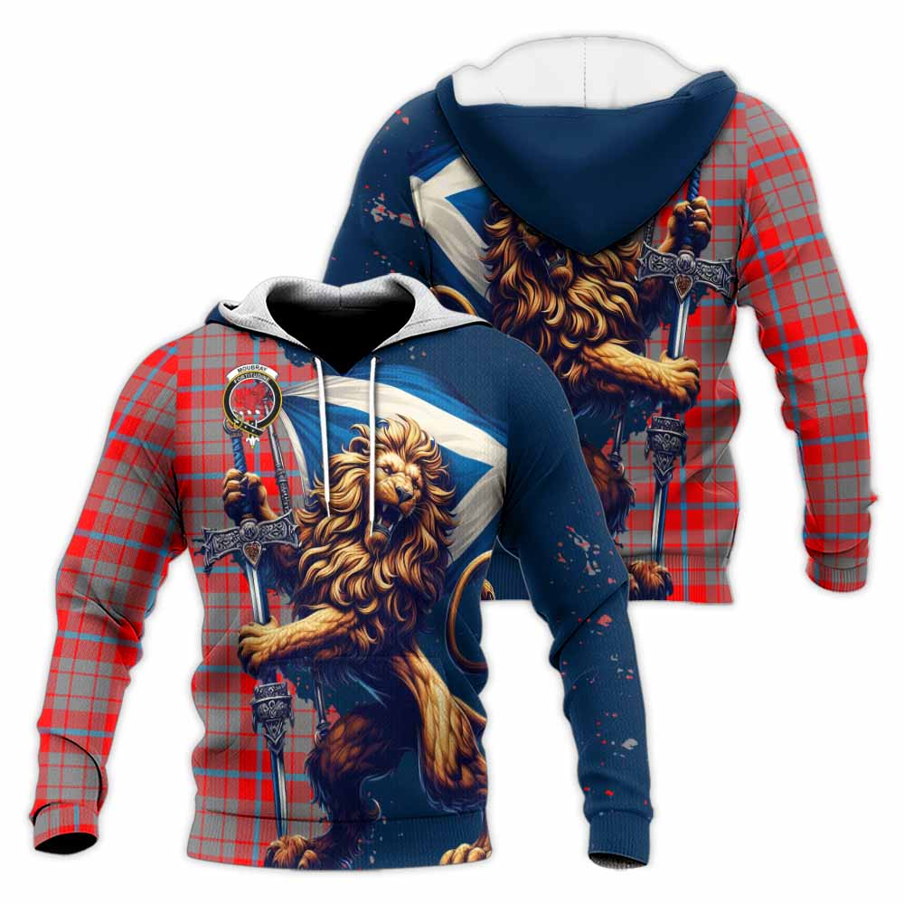 Tartan Vibes Clothing Moubray Tartan Family Crest Knitted Hoodie with Scottish Majestic Lion