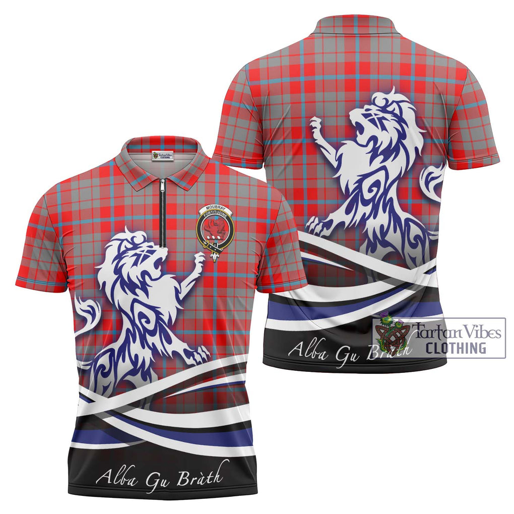 Moubray Tartan Zipper Polo Shirt with Alba Gu Brath Regal Lion Emblem Unisex - Tartan Vibes Clothing