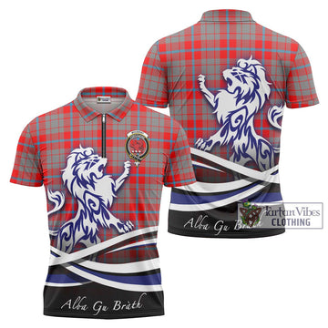 Moubray Tartan Zipper Polo Shirt with Alba Gu Brath Regal Lion Emblem Unisex - Tartan Vibes Clothing
