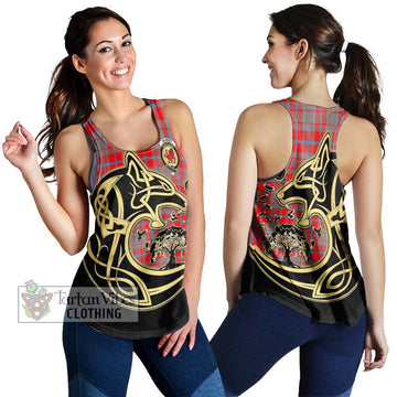 Moubray Tartan Women's Racerback Tanks with Family Crest Celtic Wolf Style 4XL - Tartan Vibes Clothing