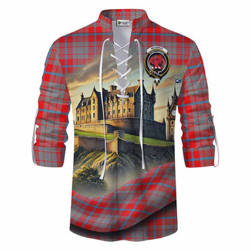 Moubray Tartan Family Crest Ghillie Kilt Shirt with Scottish Ancient Castle Style Men - Tartan Vibes Clothing