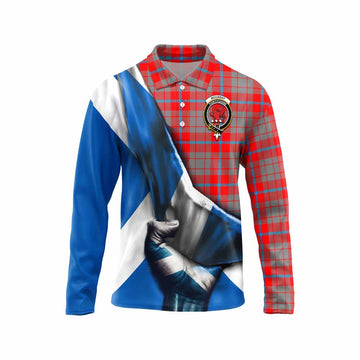 Moubray Tartan Long Sleeve Polo Shirt with Family Crest Scotland Patriotic Style Unisex - Tartan Vibes Clothing