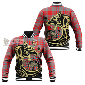 Moubray Tartan Baseball Jacket with Family Crest Celtic Wolf Style Unisex - Tartan Vibes Clothing