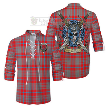 Moubray Tartan Ghillie Kilt Shirt with Family Crest Celtic Skull Style Men - Tartan Vibes Clothing