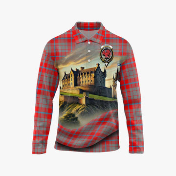 Moubray Tartan Family Crest Long Sleeve Polo Shirt with Scottish Ancient Castle Style Unisex - Tartan Vibes Clothing