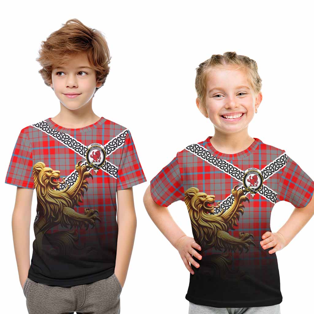 Moubray Crest Tartan Kid T-Shirt with Golden Lion Emblem Celtic Style Youth XL Size14 - Tartan Vibes Clothing