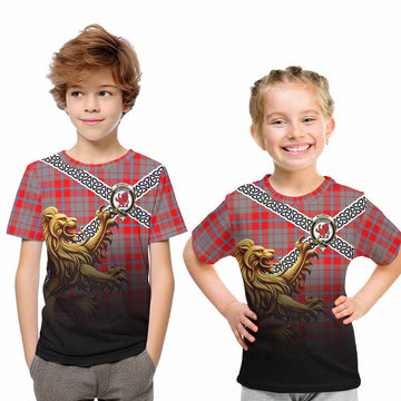 Moubray Crest Tartan Kid T-Shirt with Golden Lion Emblem Celtic Style Youth XL Size14 - Tartan Vibes Clothing